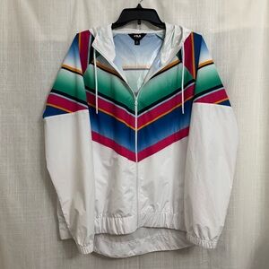 FILA White Windbreaker Jacket with Teal Blue Fuchsia Chevron